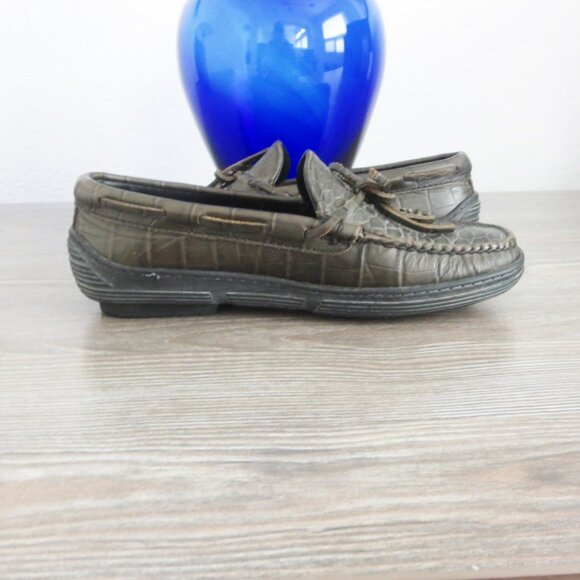 Talbots Leather GROMMUS Olive Army Green Croc Reptile Loafers Size 5 - Picture 6 of 14